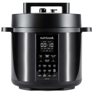 زودپز چندکاره نوتریکوک مدل SP204K با ظرفیت 6 لیتر، توان 1000 وات، درب هوشمند Smart Lid، قابلیت تأخیر در شروع، برنامههای پخت متنوع شامل آرامپز، بخارپز، سوپساز و ماستساز، ظرف داخلی استیل ضد زنگ 304 و صفحه نمایش LED